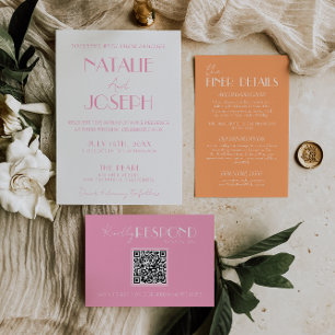 Invitación Elegante Naranja Rosa Boda Minimalista Estilosa