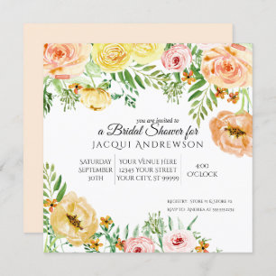 Invitación Elegante Naranja Rosa Floral Bridal Shower