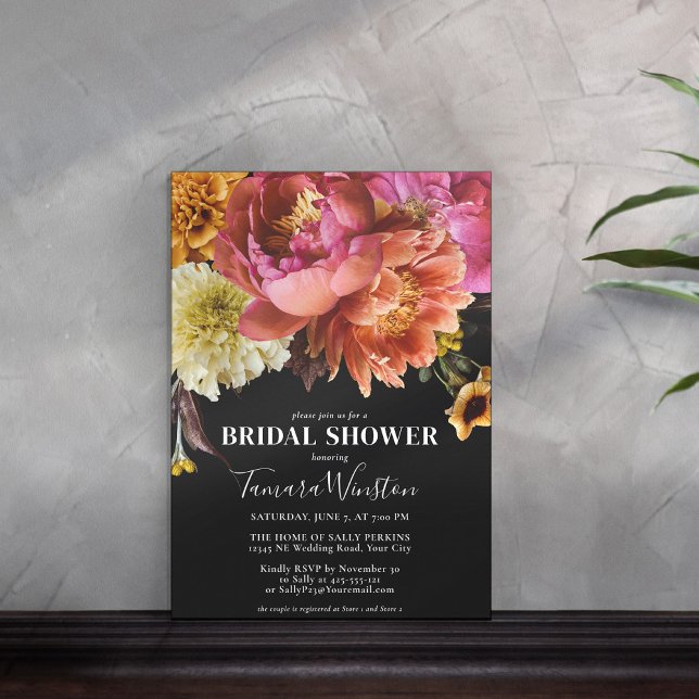 Invitación Elegante Naranja rosa oscuro Rosa floral amarillo (Subido por el creador)
