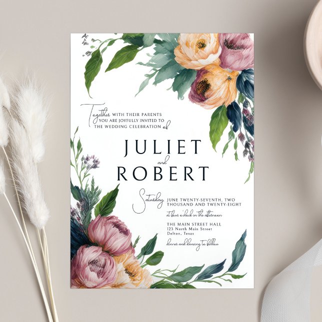 Invitación Elegante Naranja Rosa Ranunculus Boda Floral (Subido por el creador)