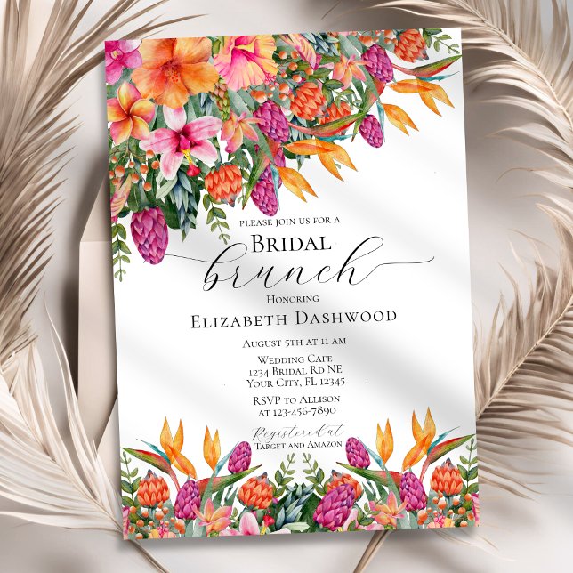 Invitación Elegante Naranja rosa Tropical Floral Bridal Showe (Subido por el creador)
