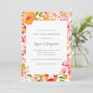 Invitación Elegante Naranja rosa vibrante Ducha de Parejas Fl