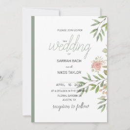 Invitación Elegante Naranja Rubor Rosas acuarela