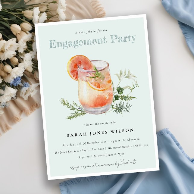 Invitación Elegante Naranja Verde azulado Green Cocktail Enga (Subido por el creador)