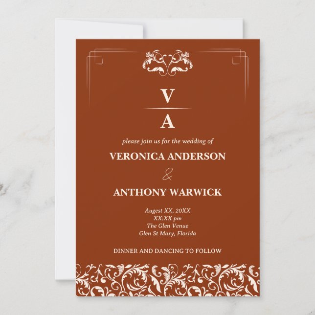 Invitación Elegante Naranja victoriano Terracota Boda Floral (Anverso)