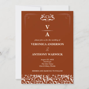 Invitación Elegante Naranja victoriano Terracota Boda Floral