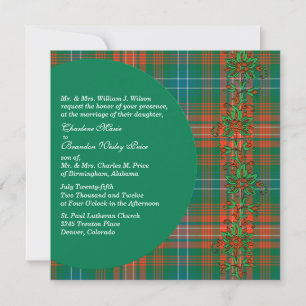 Invitación Elegante Naranja Wilson y Boda Green Plaid