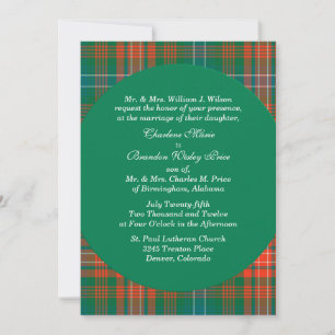 Invitación Elegante Naranja Wilson y Boda Green Plaid