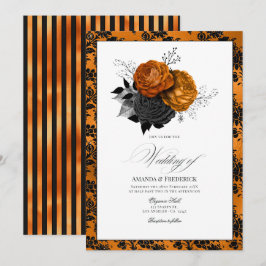 Invitación Elegante Naranja y Boda gótico negro
