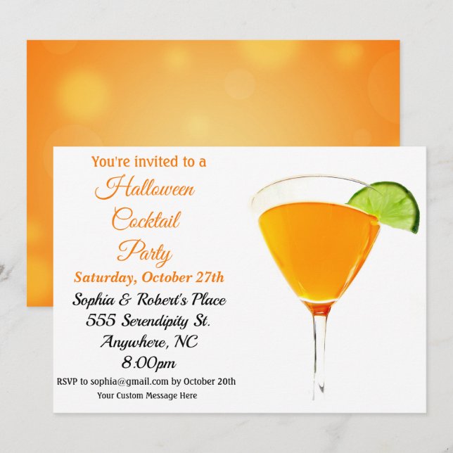 Invitación Elegante Naranja y Fiesta de cócteles Black Hallow (Anverso / Reverso)