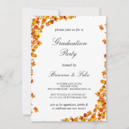 Invitación Elegante Naranja y fiesta de graduación floral ama