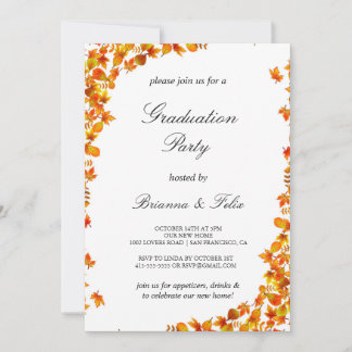 Invitación Elegante Naranja y fiesta de graduación floral ama