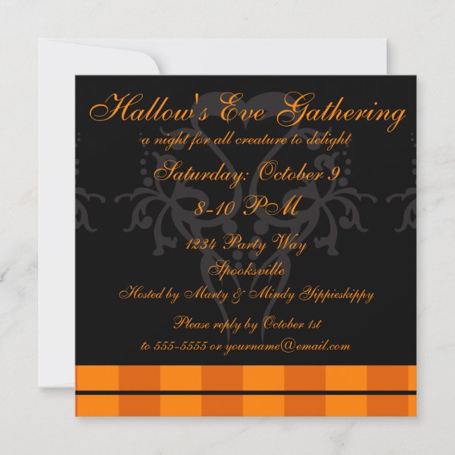 Invitación Elegante Naranja y reunión de la víspera de Hallow (Anverso)