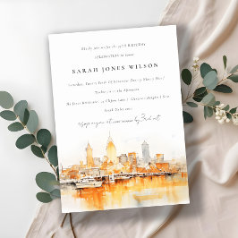 Invitación Elegante Nashville City Skyline Watercolor Cumplea