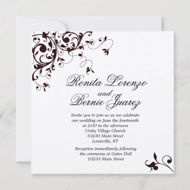 Invitación Elegante nata negra - Papel metálico de champán (Anverso)