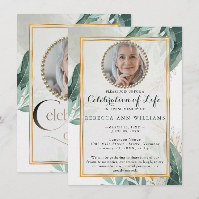 Invitación Elegante naturaleza verde celebración de la vida (Anverso / Reverso)