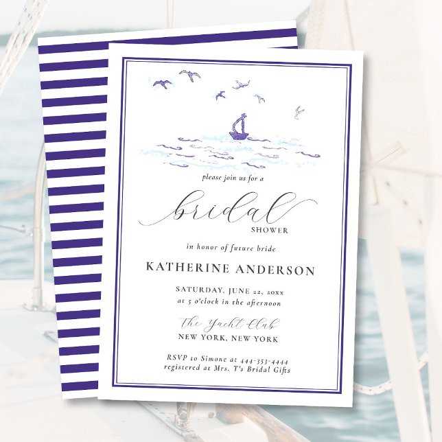 Invitación Elegante Nautical Boat Birds Stripes Bridal Shower (Subido por el creador)