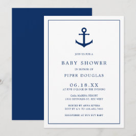 Invitación Elegante Nautical Navy Blue Anchor Boy Baby Shower