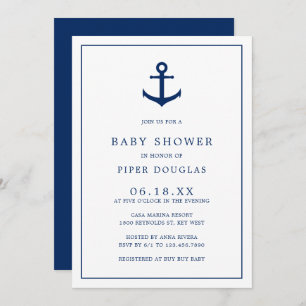 Invitación Elegante Nautical Navy Blue Anchor Boy Baby Shower