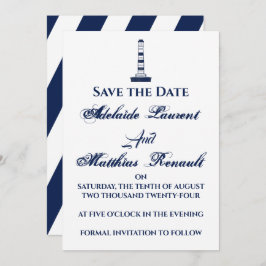 Invitación Elegante Nautical Save the Date - Azul marino,