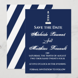 Invitación Elegante Nautical Save the Date - Azul marino,