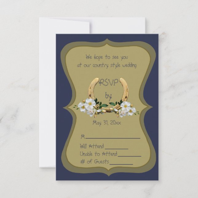 Invitación Elegante Naval estilo de campo y RSVP de oro (Anverso)