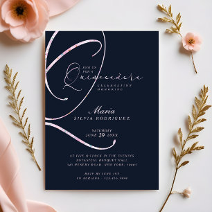 Invitación Elegante Navía Mínima y Guión Rosa Quinceañera