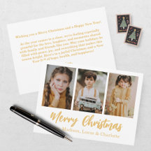 Elegante Navidad con Collage de 3 Fotos en Dorado