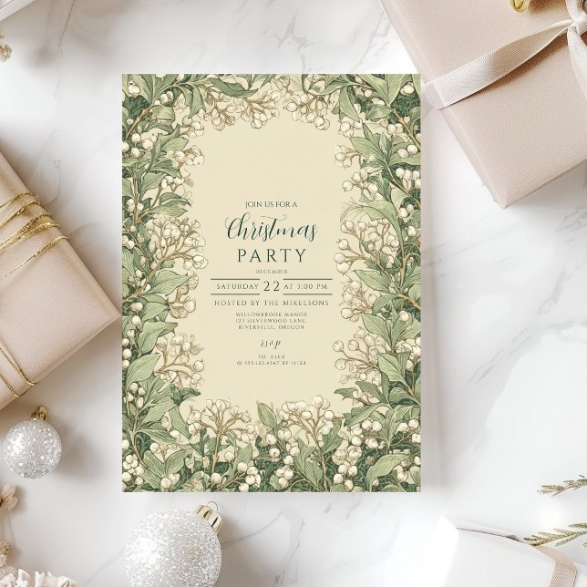 Invitación Elegante Navidad de Acebo Blanco (Subido por el creador)