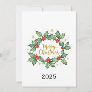 Invitación Elegante Navidad de Acebo con Acuarela Feliz Navid