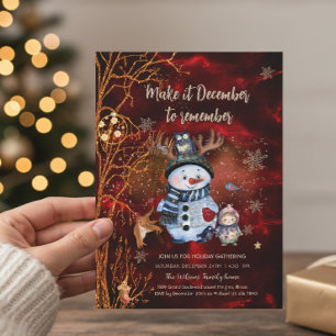 Invitación Elegante Navidad de Hombre de Nieve y Personajes e