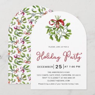 Invitación Elegante Navidad de muérdago dibujado a mano con a