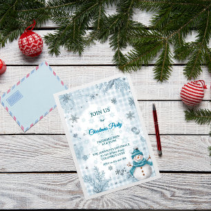 Invitación Elegante Navidad Helada Azul y Blanco
