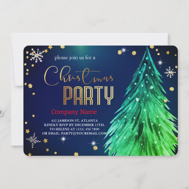 Invitación Elegante Navidad Mágica Pinos Festivos (Anverso)