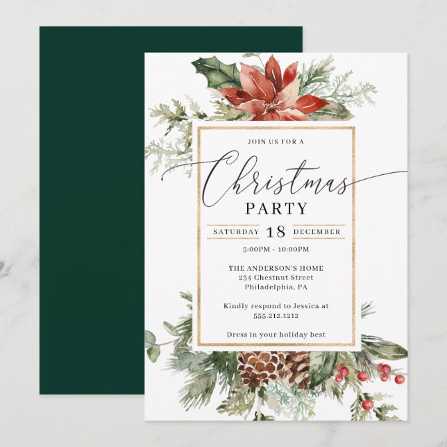 Invitación Elegante Navidades de acuarela Navidad Fiesta (Anverso / Reverso)