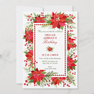 Invitación Elegante navidades de bayas de flores rojas de col