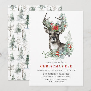 Invitación Elegante NAVIDADES de feriado de venado de poinset