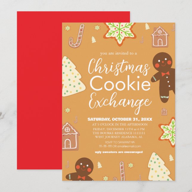 Invitación Elegante Navidades de guiones Fiesta de Cookie Exc (Anverso / Reverso)