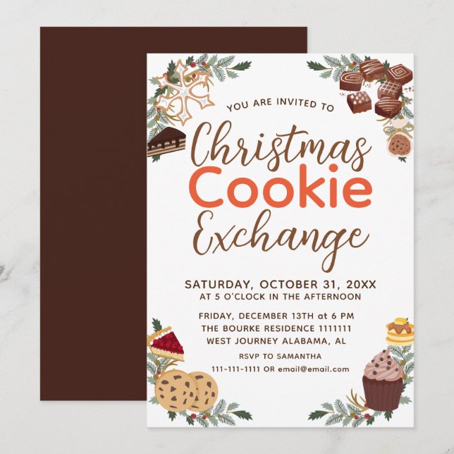 Invitación Elegante Navidades de guiones Fiesta de Cookie Exc (Anverso / Reverso)