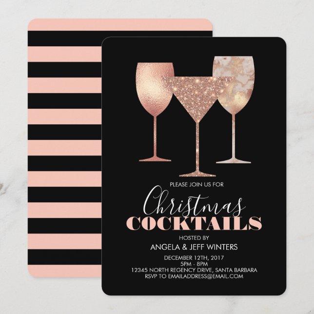 Invitación Elegante Navidades de imitación Purpurinas Cóctele (Anverso / Reverso)