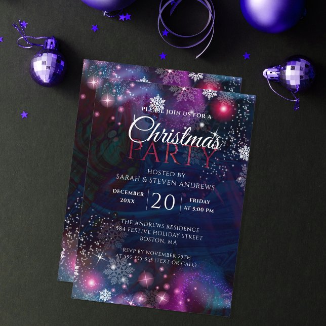 Invitación Elegante Navidades de invierno rosa azul profundo (Subido por el creador)