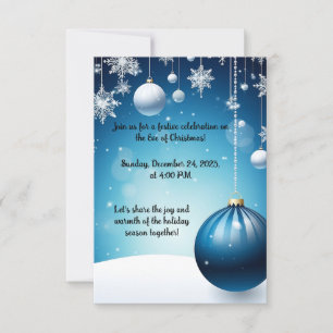Invitación Elegante Navidades de ornamento azul hasta la invi