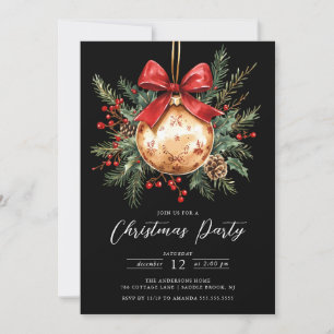 Invitación Elegante Navidades de ornamentos de oro negro invi