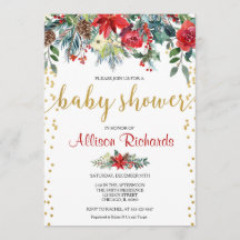 Elegante Navidades de oro rojo florido ducha bebé