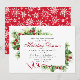 Invitación Elegante Navidades de Pine Holly Berry cena de vac