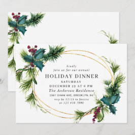 Invitación Elegante NAVIDADES de Pine Holly Berry VACACIONES 