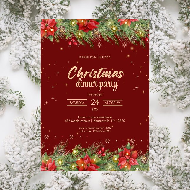 Invitación Elegante Navidades de Poinsettia Fiesta de cena (Subido por el creador)