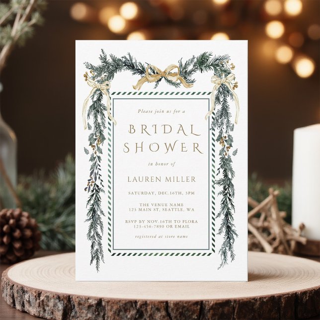 Invitación Elegante Navidades de tramas de ramas de pino con  (Subido por el creador)