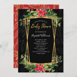 Invitación Elegante Navidades Floral Gold Black Baby Shower