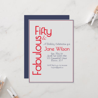 Invitación Elegante Navy 50 y Cumpleaños Fabuloso